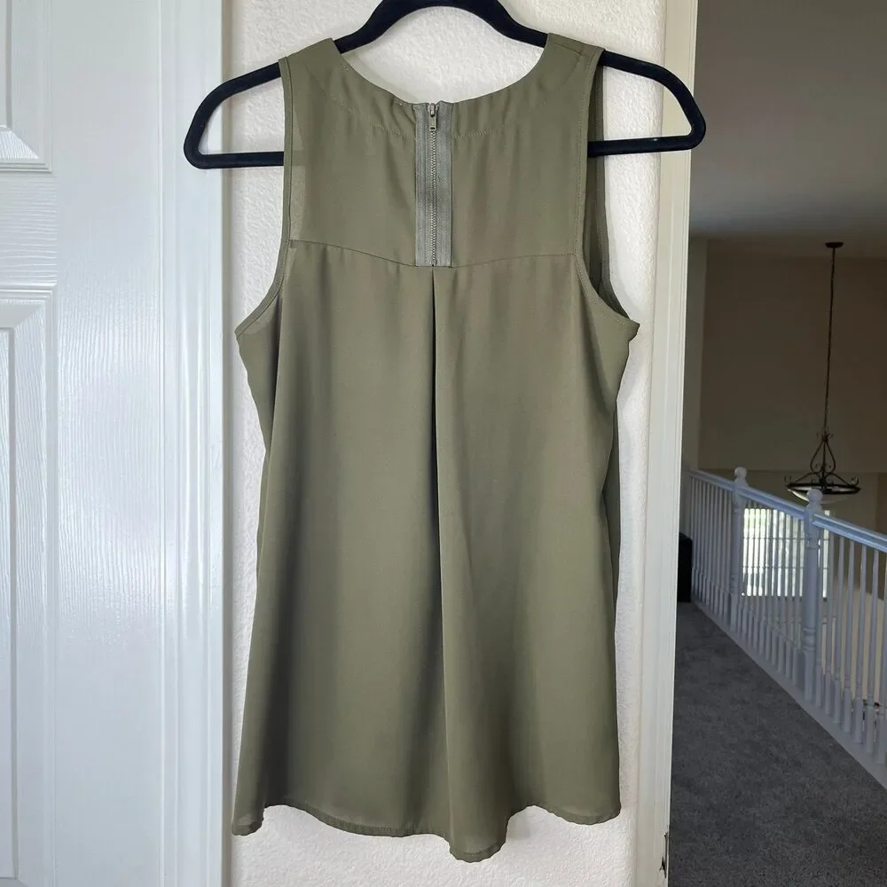 Pink Rose Sleeveless Women’s Blouse Tank Top Army Green Size Small #505 - Picture 2 of 12